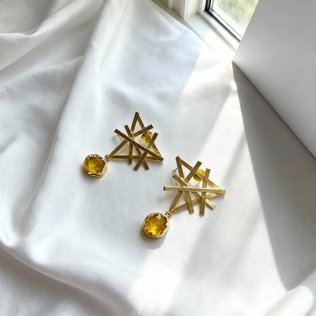 Abstract Gold Bar Dangle Earrings