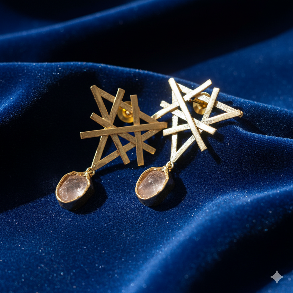 Abstract Gold Bar Dangle Earrings