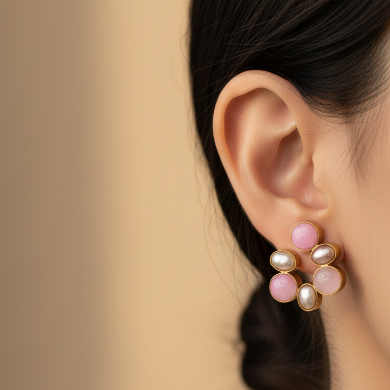 Rose Bloom Pastel Pearl Studs