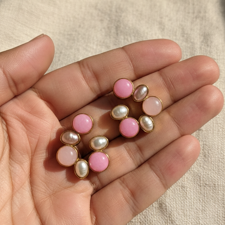 Rose Bloom Pastel Pearl Studs