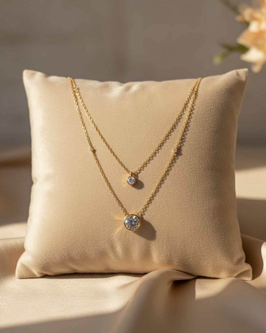 Two-Layer Crystal Pendant Necklace